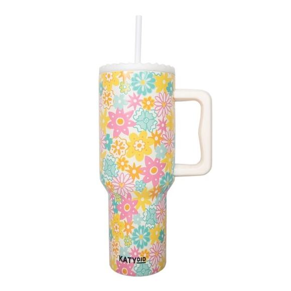 Spring Retro Flowers Insulated Stainless Steel 38 Oz Tumbler with Handle - Picture 1 of 4